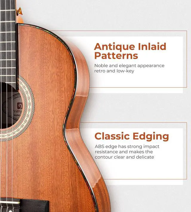 Alt view image 6 of 7 - Classical Guitar 4/4, 39 Inch Full Size Nylon String Guitar for Beginner Adults, Guitar Bundle with Gig Bag & Footstool, Sapele Brown, by
