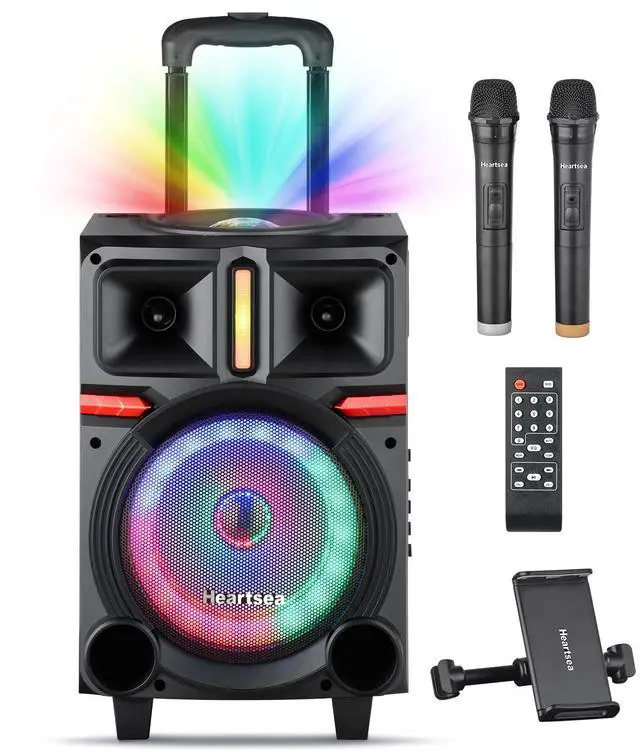 Main image of Karaoke Machine, 8" Woofer Portable PA System, Bluetooth Speaker with 2 Wireless Microphones, Lyrics Display Tablet Holder, Party Lights & Echo/Treble/Bass Adjustment Support REC/AUX/USB/TF