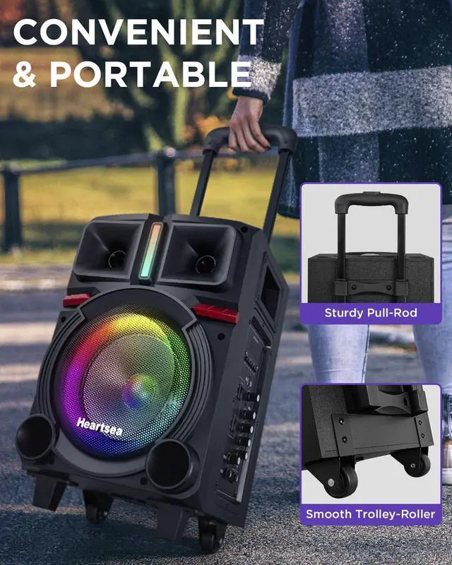 Alt view image 4 of 7 - Karaoke Machine, 8" Woofer Portable PA System, Bluetooth Speaker with 2 Wireless Microphones, Lyrics Display Tablet Holder, Party Lights & Echo/Treble/Bass Adjustment Support REC/AUX/USB/TF