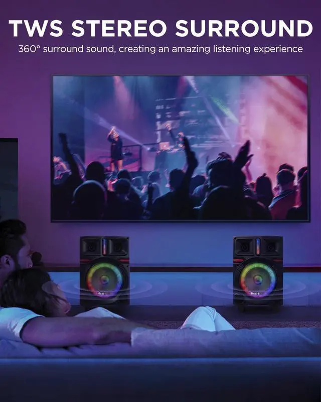 Alt view image 5 of 7 - Karaoke Machine, 8" Woofer Portable PA System, Bluetooth Speaker with 2 Wireless Microphones, Lyrics Display Tablet Holder, Party Lights & Echo/Treble/Bass Adjustment Support REC/AUX/USB/TF