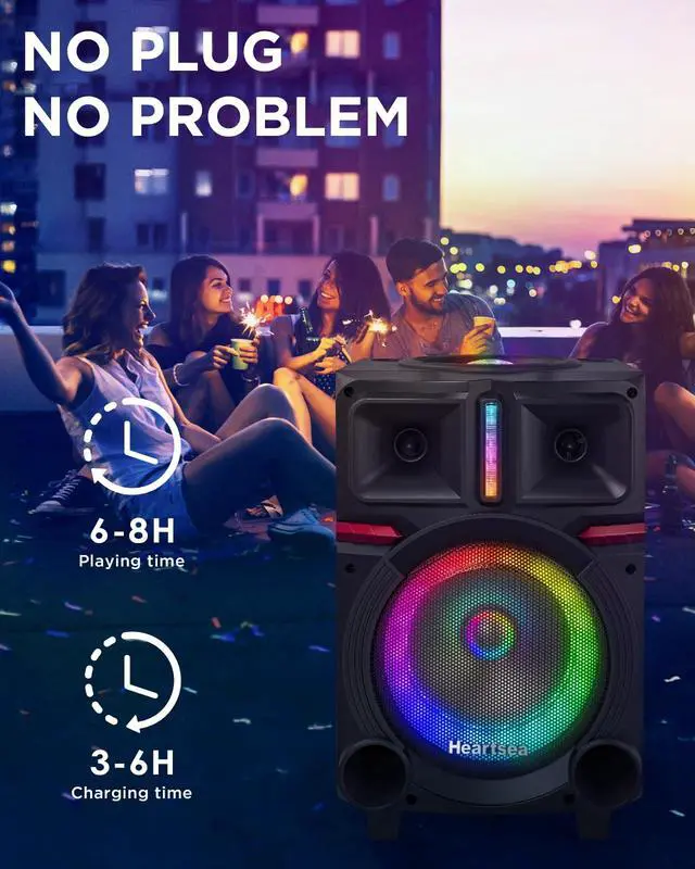 Alt view image 6 of 7 - Karaoke Machine, 8" Woofer Portable PA System, Bluetooth Speaker with 2 Wireless Microphones, Lyrics Display Tablet Holder, Party Lights & Echo/Treble/Bass Adjustment Support REC/AUX/USB/TF