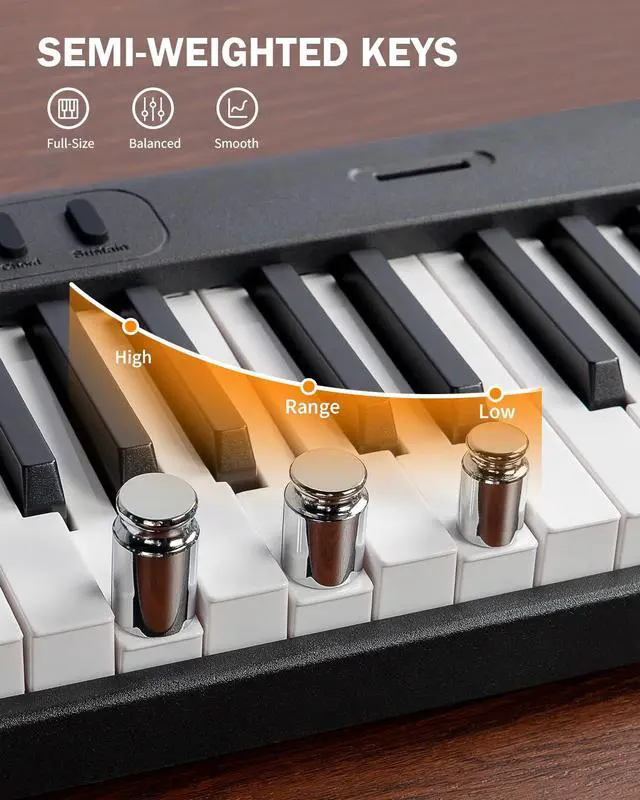 Alt view image 3 of 7 - 88-Key Portable Piano Keyboard with Semi-Weighted Keys Folding Piano | Built-in Speakers/MIDI, Long Battery Life Electric Keyboard Piano for Beginners