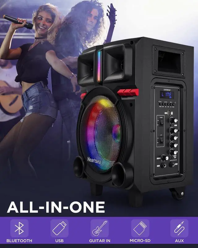 Alt view image 7 of 7 - Karaoke Machine, 8" Woofer Portable PA System, Bluetooth Speaker with 2 Wireless Microphones, Lyrics Display Tablet Holder, Party Lights & Echo/Treble/Bass Adjustment Support REC/AUX/USB/TF