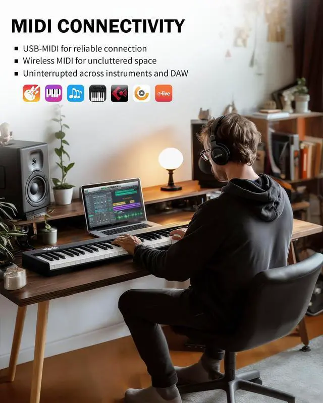 Alt view image 4 of 7 - 88-Key Portable Piano Keyboard with Semi-Weighted Keys Folding Piano | Built-in Speakers/MIDI, Long Battery Life Electric Keyboard Piano for Beginners
