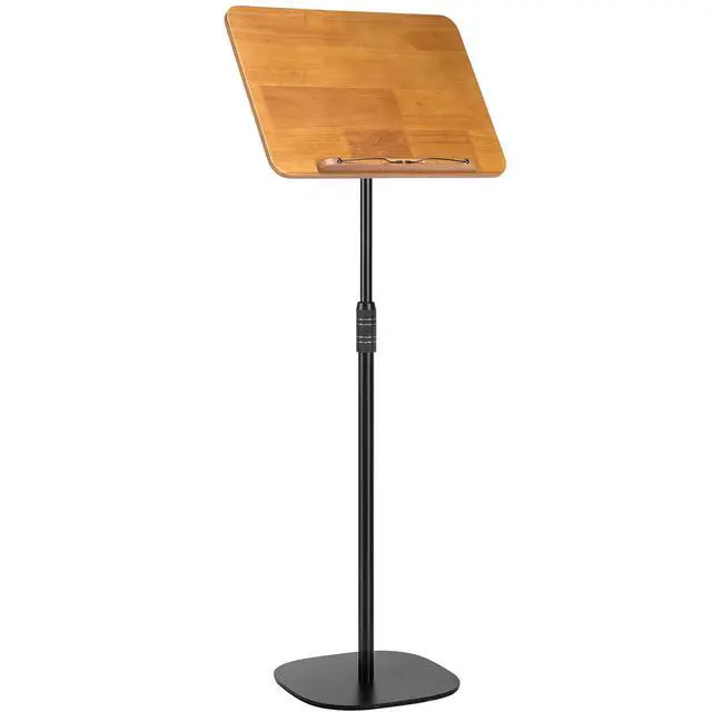 Alt view image 7 of 7 - 100% Solid Wood 5 in 1 Dual-use Sheet Music Stand & Desktop Book Stand, Height Adjustable from 23.6-59 in, Floor Reading Stand with Page Clip for Cookbooks, Sheet Music, Projector (with a T-Shaped)