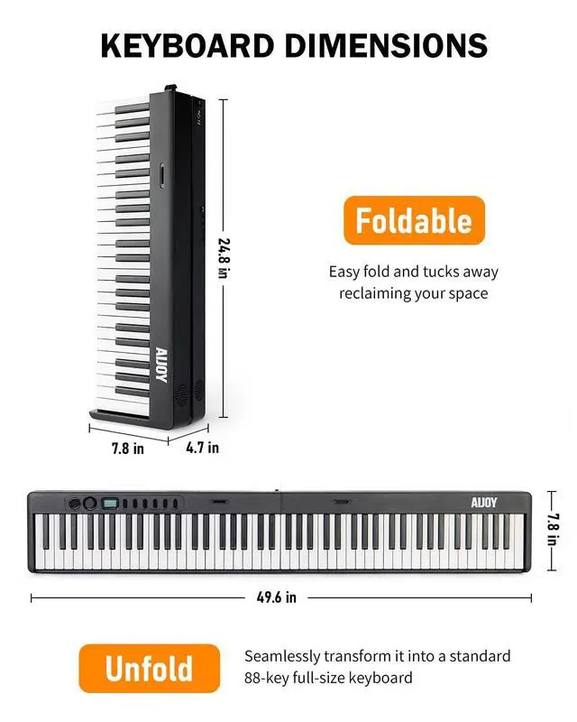 Alt view image 7 of 7 - 88-Key Portable Piano Keyboard with Semi-Weighted Keys Folding Piano | Built-in Speakers/MIDI, Long Battery Life Electric Keyboard Piano for Beginners