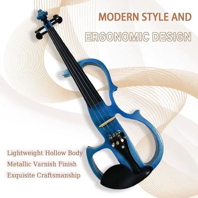 Alt view image 2 of 7 - Electric Violin, 4/4 Full Size Silent Violin Fiddle with Ebony Fittings, Metallic Varnish Violin Kit for Beginners Students (Metallic Blue)