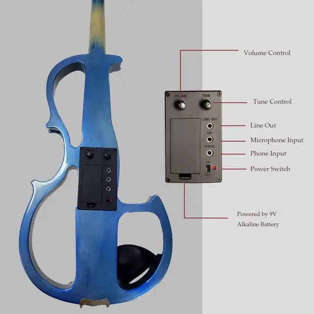 Alt view image 3 of 7 - Electric Violin, 4/4 Full Size Silent Violin Fiddle with Ebony Fittings, Metallic Varnish Violin Kit for Beginners Students (Metallic Blue)