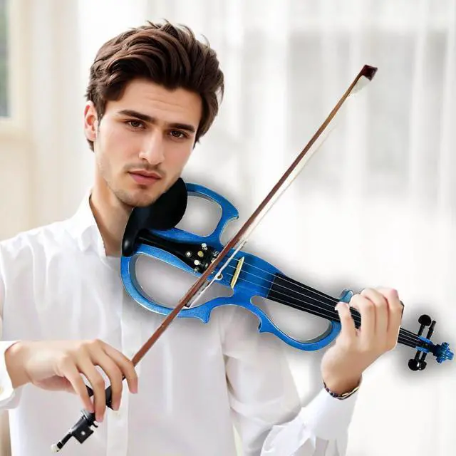 Alt view image 6 of 7 - Electric Violin, 4/4 Full Size Silent Violin Fiddle with Ebony Fittings, Metallic Varnish Violin Kit for Beginners Students (Metallic Blue)