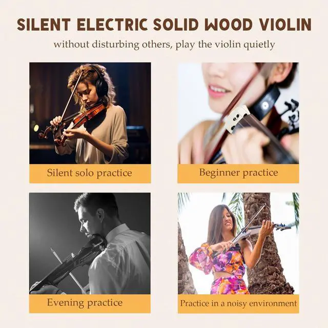 Alt view image 7 of 7 - Electric Violin, 4/4 Full Size Solid Silent Fiddle with Ebony Fittings, Silent Electric Violin Kit for Beginner Students (Mahogany)
