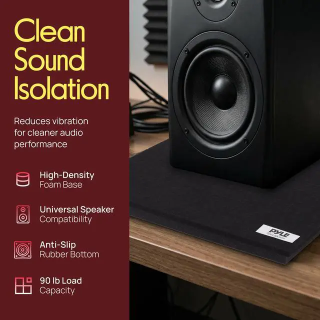 Alt view image 2 of 7 - Sound Dampening Speaker Riser Foam - Audio Acoustic Noise Isolation Platform Pads Recoil Stabilizer w/ Rubber Base Pad For Studio Monitor, Subwoofer, Loud Speakers - PSI15 (15 x 15 x 1.8 Inch)