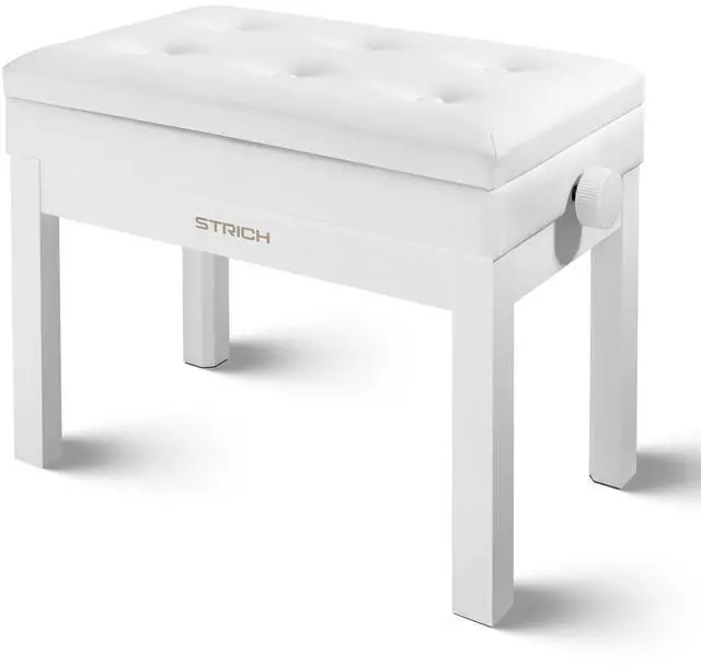 Main image of Adjustable Piano Bench with Storage, Wooden Keyboard Bench with Bookcase Stool Chair Seat with High-Density Sponges Cushion for Piano Shop Music School Studio, White, SPB-20