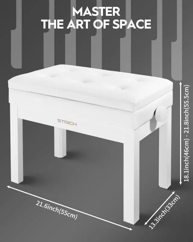 Alt view image 3 of 7 - Adjustable Piano Bench with Storage, Wooden Keyboard Bench with Bookcase Stool Chair Seat with High-Density Sponges Cushion for Piano Shop Music School Studio, White, SPB-20