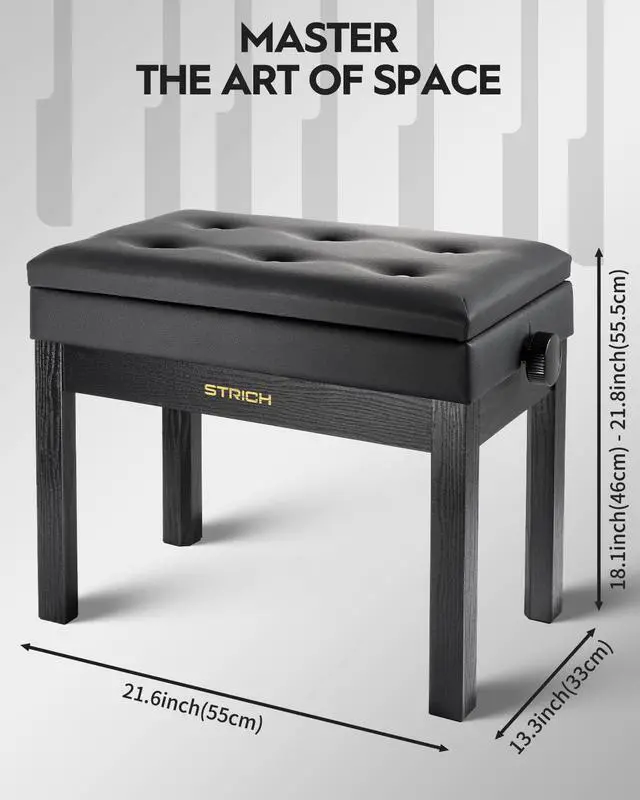 Alt view image 3 of 7 - Adjustable Piano Bench with Storage, Wooden Keyboard Bench with Bookcase Stool Chair Seat with High-Density Sponges Cushion for Piano Shop Music School Studio, Black, SPB-20