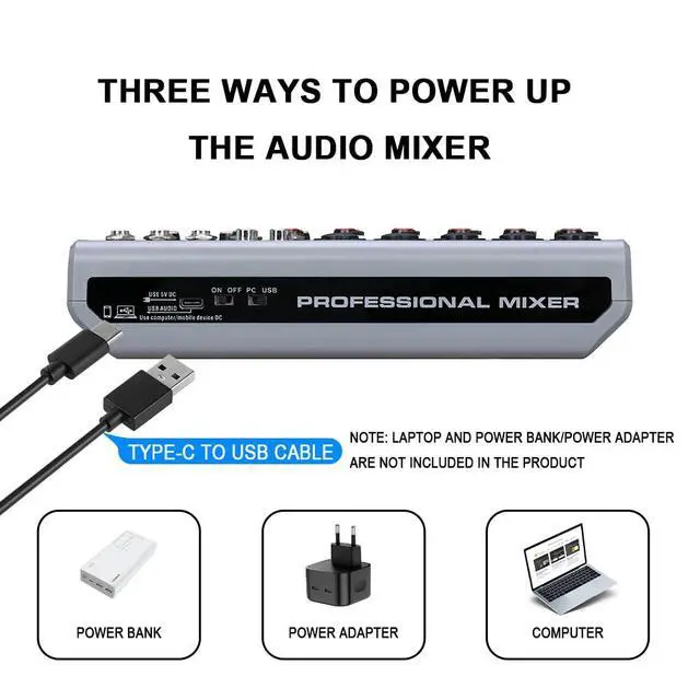 Alt view image 7 of 7 - Audio Mixer, Sound Board Mixing Console with 7 Channel Digital USB Bluetooth Echo Delay Effect, 48V Phantom Power Stereo DJ Mixers for Recording, Live Streaming, Podcasting (BM-07)