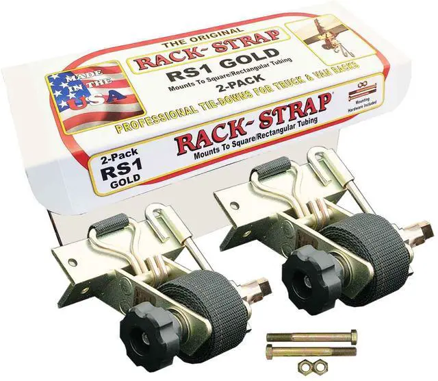 Main image of 2 Pack, The Original American Made Ladder Rack Tie-Down, Right Angle Mounting Bracket, RS1 Gold Right Angle Mounting Bracket, Bolt Mounting Hardware Included, 8 Ft Strap