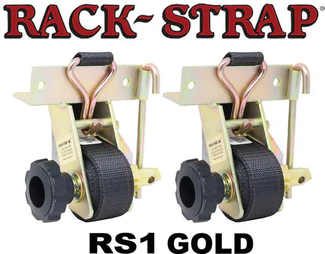 Alt view image 3 of 6 - 2 Pack, The Original American Made Ladder Rack Tie-Down, Right Angle Mounting Bracket, RS1 Gold Right Angle Mounting Bracket, Bolt Mounting Hardware Included, 8 Ft Strap