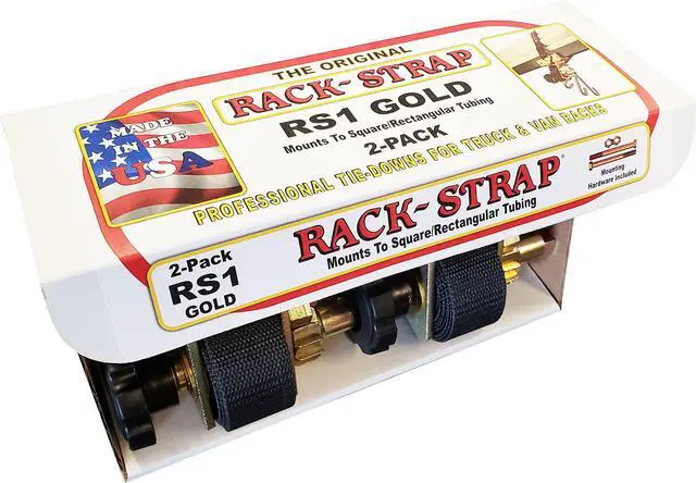 Alt view image 2 of 6 - 2 Pack, The Original American Made Ladder Rack Tie-Down, Right Angle Mounting Bracket, RS1 Gold Right Angle Mounting Bracket, Bolt Mounting Hardware Included, 8 Ft Strap