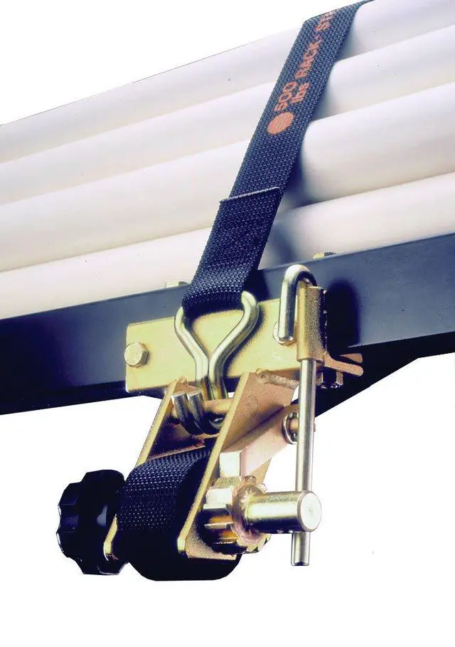 Alt view image 5 of 6 - 2 Pack, The Original American Made Ladder Rack Tie-Down, Right Angle Mounting Bracket, RS1 Gold Right Angle Mounting Bracket, Bolt Mounting Hardware Included, 8 Ft Strap