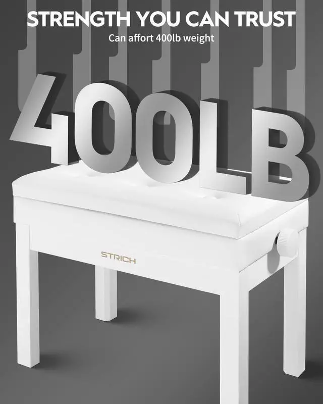 Alt view image 7 of 7 - Adjustable Piano Bench with Storage, Wooden Keyboard Bench with Bookcase Stool Chair Seat with High-Density Sponges Cushion for Piano Shop Music School Studio, White, SPB-20
