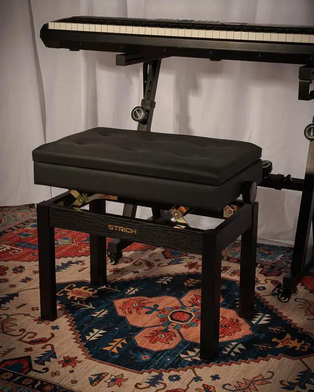 Alt view image 2 of 7 - Adjustable Piano Bench with Storage, Wooden Keyboard Bench with Bookcase Stool Chair Seat with High-Density Sponges Cushion for Piano Shop Music School Studio, Black, SPB-20