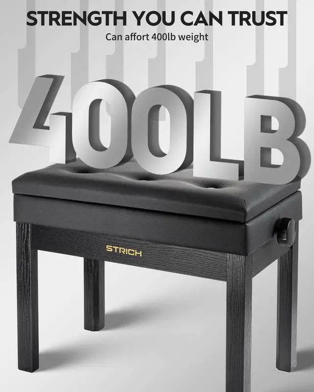 Alt view image 7 of 7 - Adjustable Piano Bench with Storage, Wooden Keyboard Bench with Bookcase Stool Chair Seat with High-Density Sponges Cushion for Piano Shop Music School Studio, Black, SPB-20