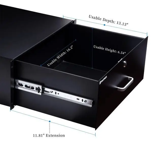 Alt view image 3 of 6 - 4U Rack Mount Drawer for 19 Inch AV/Network/DJ Equipment Racks or Cabinets with Lock and Key