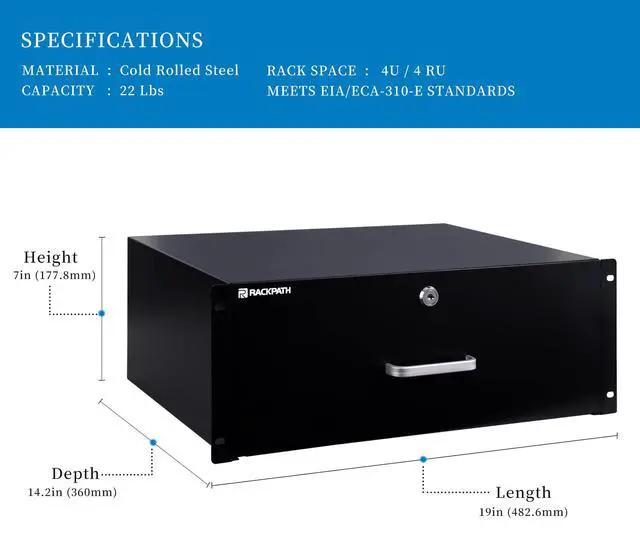Alt view image 2 of 6 - 4U Rack Mount Drawer for 19 Inch AV/Network/DJ Equipment Racks or Cabinets with Lock and Key