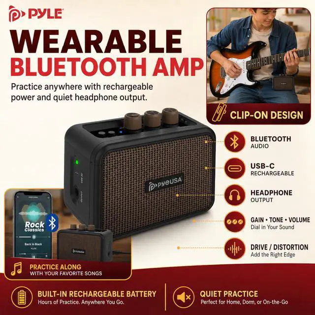 Alt view image 3 of 7 - Electric Guitar and Amp Kit - Full Size 39" Complete Starter Kit with Wearable Bluetooth Amplifier, 1/4 Cable, Carry Case, Strap, Strings, Picks, Cleaning Cloth, ST-Style Pickups (Sun Burst)