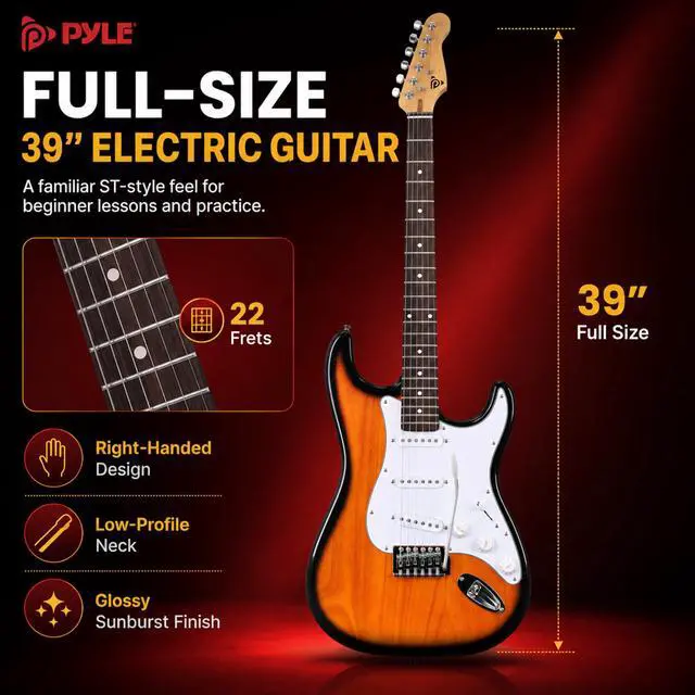 Alt view image 4 of 7 - Electric Guitar and Amp Kit - Full Size 39" Complete Starter Kit with Wearable Bluetooth Amplifier, 1/4 Cable, Carry Case, Strap, Strings, Picks, Cleaning Cloth, ST-Style Pickups (Sun Burst)