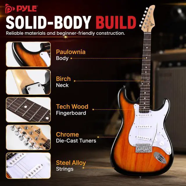 Alt view image 6 of 7 - Electric Guitar and Amp Kit - Full Size 39" Complete Starter Kit with Wearable Bluetooth Amplifier, 1/4 Cable, Carry Case, Strap, Strings, Picks, Cleaning Cloth, ST-Style Pickups (Sun Burst)