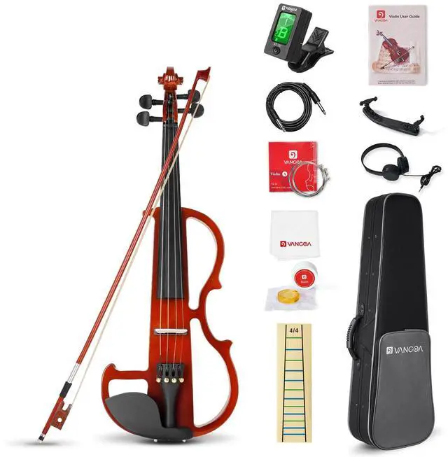 Main image of Electric Violin 4/4 Full Size Silent Violin Set for Beginner Adults Teens, Solid Maple Wood Metallic Electronic Quite Violin with Ebony Fittings, Red Color