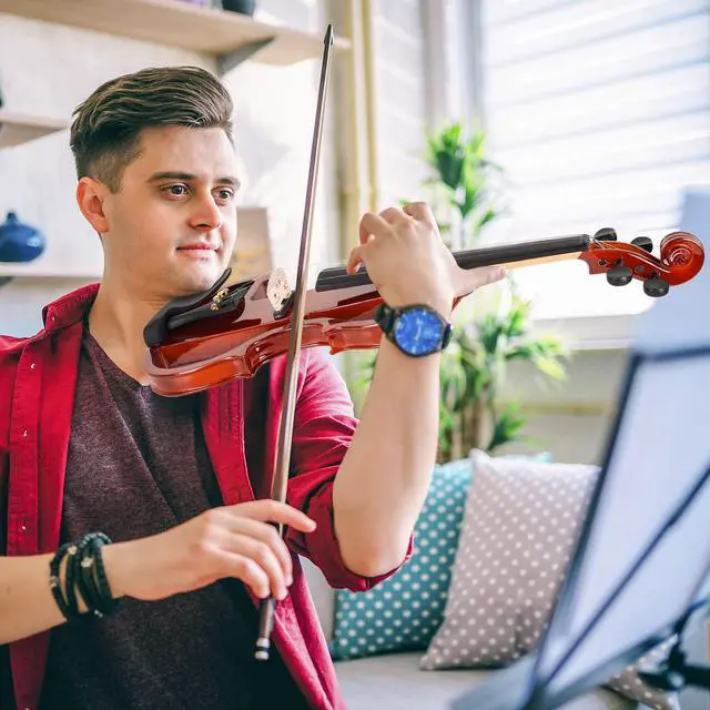 Alt view image 2 of 7 - Electric Violin 4/4 Full Size Silent Violin Set for Beginner Adults Teens, Solid Maple Wood Metallic Electronic Quite Violin with Ebony Fittings, Red Color