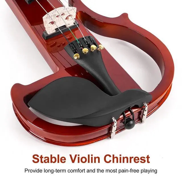 Alt view image 3 of 7 - Electric Violin 4/4 Full Size Silent Violin Set for Beginner Adults Teens, Solid Maple Wood Metallic Electronic Quite Violin with Ebony Fittings, Red Color