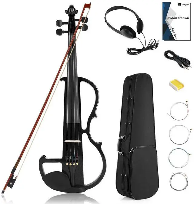 Main image of Electric Violin Full Size 4/4, Black Silent Electric Violin, Solid Wood Metallic Electric Fiddle with Ebony Fittings, Beginner Kit for Adults Teens