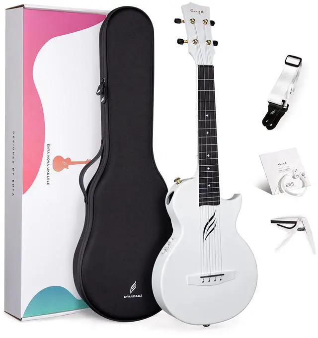 Main image of NOVA UE Pro 26" Travel Carbon Fiber Acoustic-Electric Ukulele, White | AcousticPlus Pickup, Built-In Effects, USB Rechargeable, Lightweight 1.98 lb, Cutaway Design, Kit with Case and Accessories