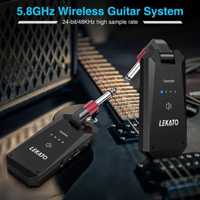 Alt view image 7 of 7 - 5.8G Wireless Guitar System Upgraded Rechargeable Wireless Guitar Transmitter Receiver, Super Long 8 Hours Battery Life, 4 Channels Guitar Wireless System for Electric Guitar Bass(WS-90)