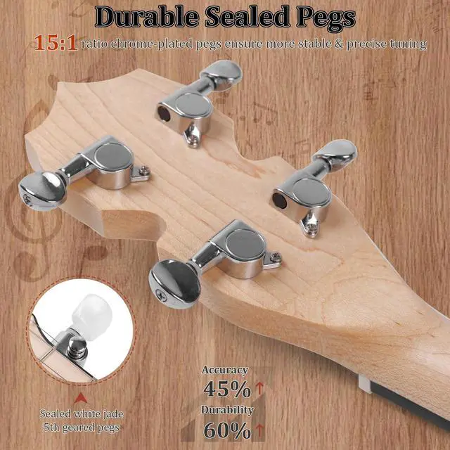 Alt view image 3 of 6 - 5 String Mini Travel Banjo B805, 26 Inch Closed Back Maple Kit | 26" Travel Banjo: Compact 5-string banjo with a maple body and solid closed back. Includes a gig bag, tuner, and strap