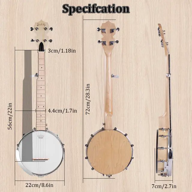 Alt view image 5 of 6 - 5 String Mini Travel Banjo B805, 26 Inch Closed Back Maple Kit | 26" Travel Banjo: Compact 5-string banjo with a maple body and solid closed back. Includes a gig bag, tuner, and strap