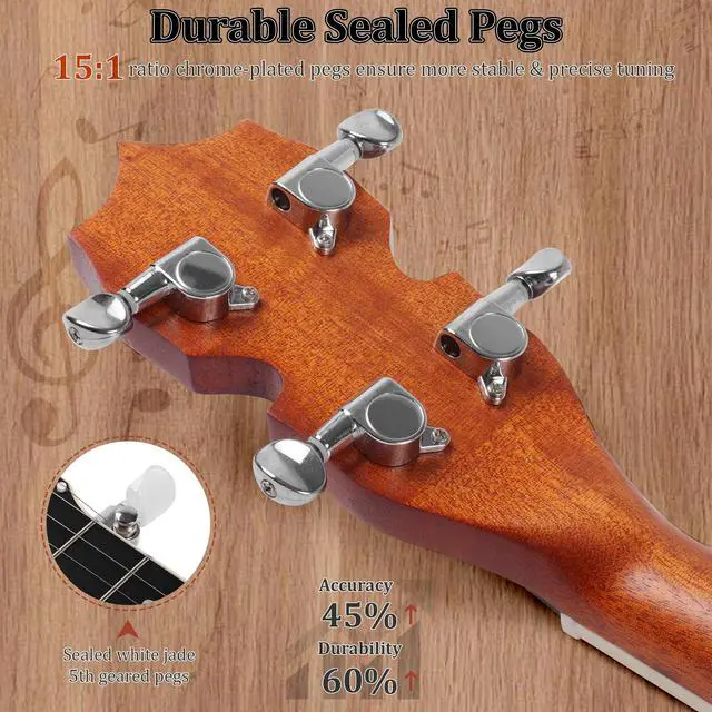 Alt view image 4 of 6 - 5 String Mini Banjo B806, 26 Inch Travel Sapele Closed Back Kit | Travel Mini Banjo: Compact 26-inch design with a sapele closed-back body. Includes a gig bag, strings, strap, and picks