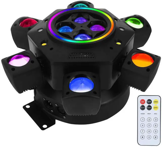 Main image of Moving Head DJ Lights 150W RGBW 4-in-1 LED 6 Arm Disco Stage Light | Mixed Lighting Effects, DMX-512 & Sound Activated & Remote Control, Party Lights for Bar, Wedding, Disco, Club, Events