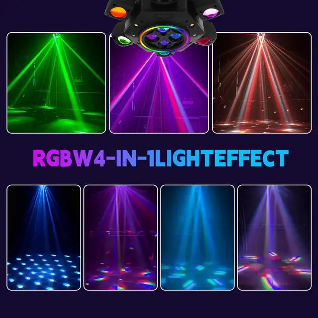 Alt view image 3 of 7 - Moving Head DJ Lights 150W RGBW 4-in-1 LED 6 Arm Disco Stage Light | Mixed Lighting Effects, DMX-512 & Sound Activated & Remote Control, Party Lights for Bar, Wedding, Disco, Club, Events