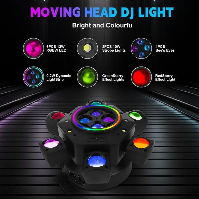 Alt view image 6 of 7 - Moving Head DJ Lights 150W RGBW 4-in-1 LED 6 Arm Disco Stage Light | Mixed Lighting Effects, DMX-512 & Sound Activated & Remote Control, Party Lights for Bar, Wedding, Disco, Club, Events