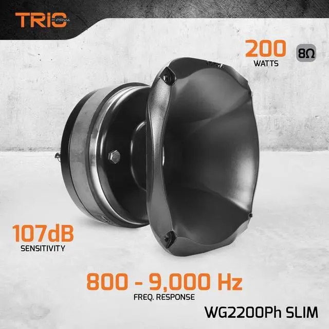 Alt view image 2 of 7 - 2" Exit Midrange Compression Driver + Horn WG2200Ph Slim 200 Watts 8 Ohm 109 dB, Shallow Profile Aluminum Horn + Ferrite Phenolic Driver