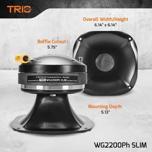 Alt view image 4 of 7 - 2" Exit Midrange Compression Driver + Horn WG2200Ph Slim 200 Watts 8 Ohm 109 dB, Shallow Profile Aluminum Horn + Ferrite Phenolic Driver