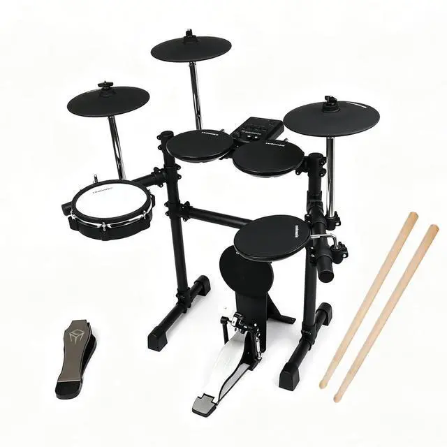 Main image of DD4 Eight Piece Electronic Drum Kit with Realistic Kick Pedal, Easy Assemble Rack and Drum Module including 50 Kits, USB and Midi connectivity
