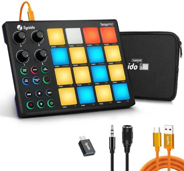 Main image of MIDI Pad Controller for Music Producers Musicians with 16 RGB Pads | 16 velocity-sensitive RGB pads, with a carrying case, suitable for beat creation, studio recording, & live stage performance