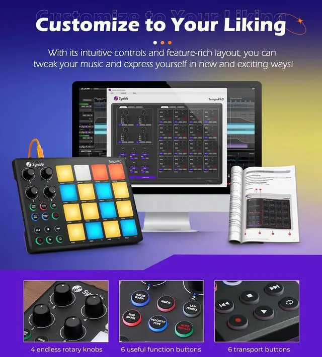 Alt view image 3 of 7 - MIDI Pad Controller for Music Producers Musicians with 16 RGB Pads | 16 velocity-sensitive RGB pads, with a carrying case, suitable for beat creation, studio recording, & live stage performance