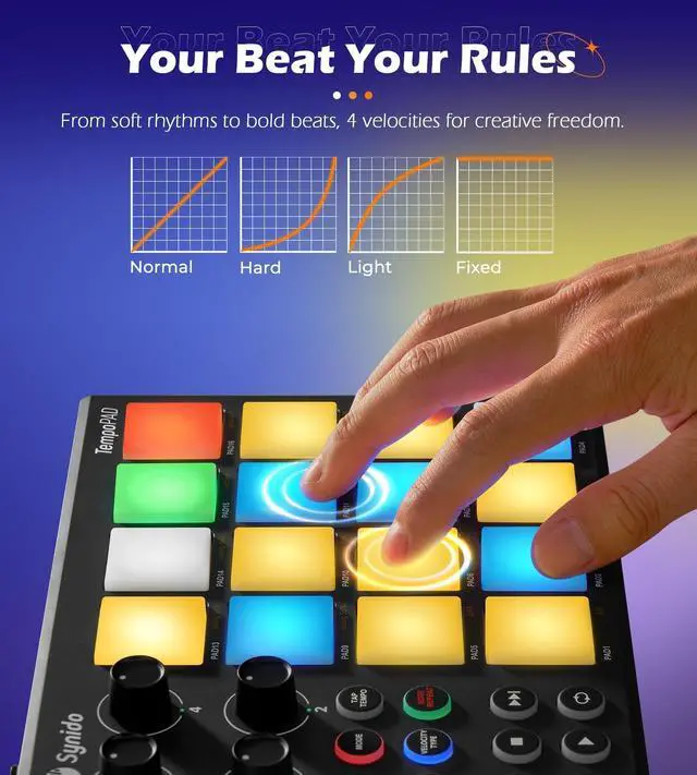 Alt view image 5 of 7 - MIDI Pad Controller for Music Producers Musicians with 16 RGB Pads | 16 velocity-sensitive RGB pads, with a carrying case, suitable for beat creation, studio recording, & live stage performance
