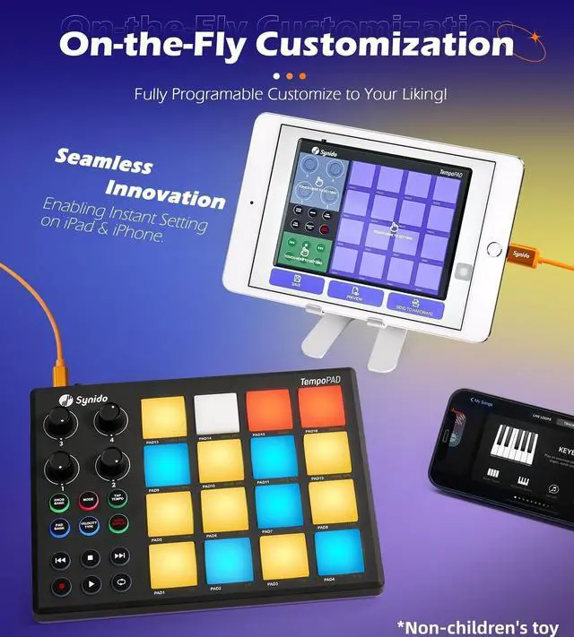 Alt view image 6 of 7 - MIDI Pad Controller for Music Producers Musicians with 16 RGB Pads | 16 velocity-sensitive RGB pads, with a carrying case, suitable for beat creation, studio recording, & live stage performance